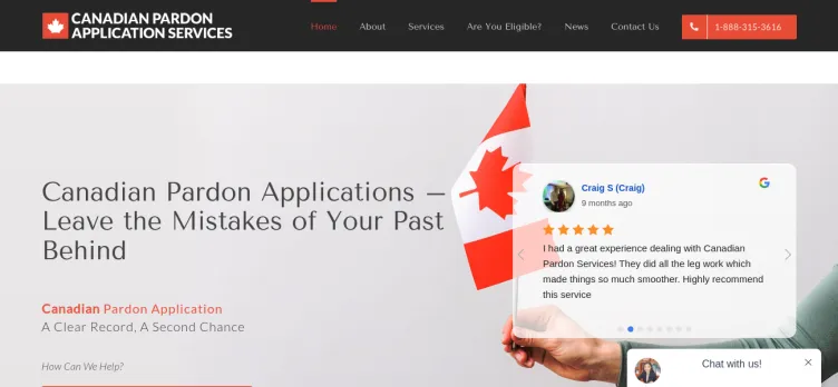 Screenshot Canadian Pardon Application Services