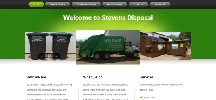 Screenshot Stevens Disposal & Recycling Service