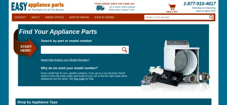 Screenshot Easy Appliance Parts