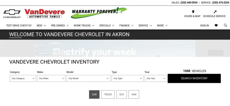 Screenshot VanDevere Chevrolet