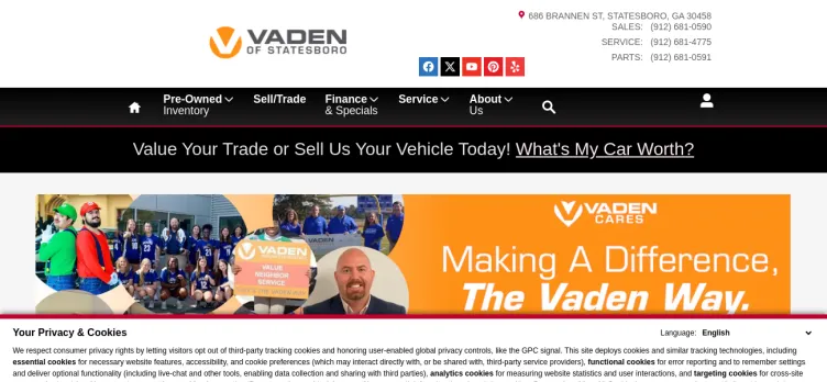 Screenshot Vaden Nissan of Statesboro