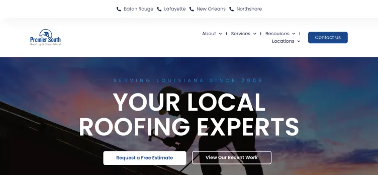 Screenshot Premier South Roofing & Sheet Metal