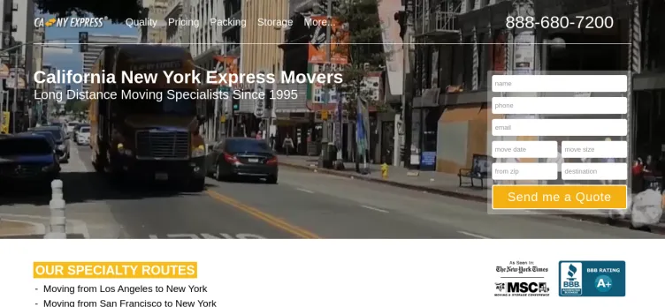 Screenshot California New York Express Moving