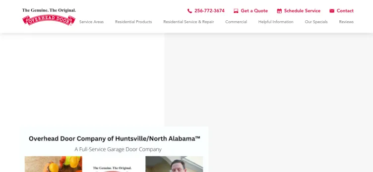 Screenshot Overhead Door Company of Huntsville/ North Alabama