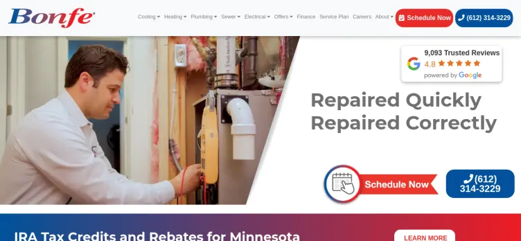 Screenshot Bonfe Plumbing, Heating, Cooling, Electrical, Sewer