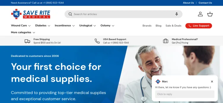 Screenshot Save Rite Medical.com