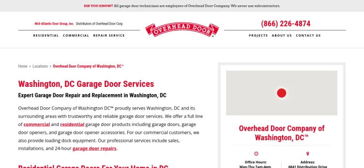 Screenshot Overhead Door Company of Washington