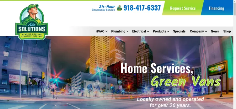 Screenshot Air Solutions Heating, Cooling, Plumbing & Electric