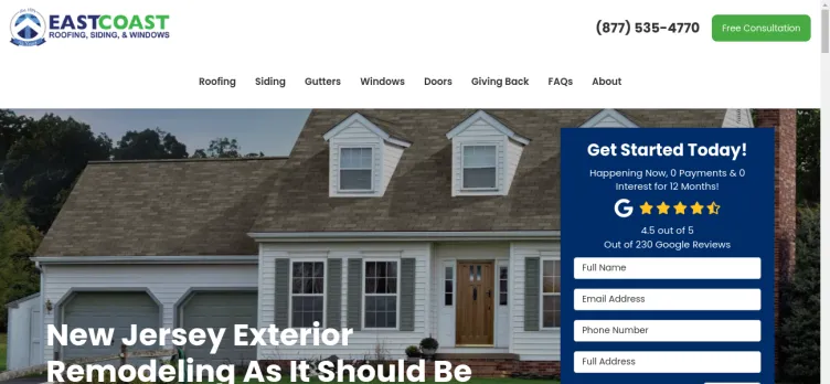 Screenshot East Coast Roofing, Siding & Windows