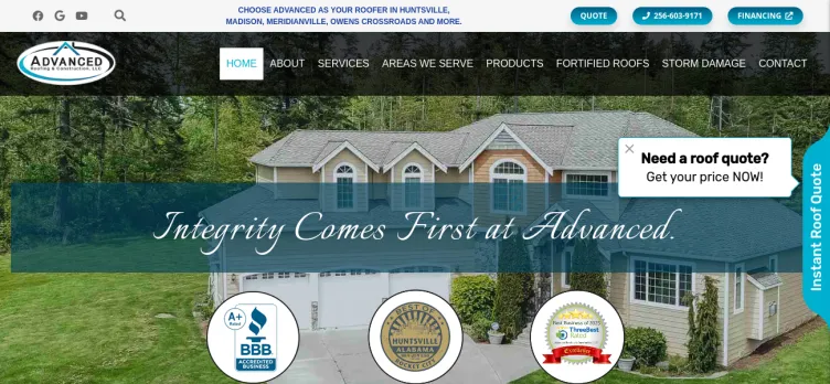 Screenshot Advanced Roofing & Construction