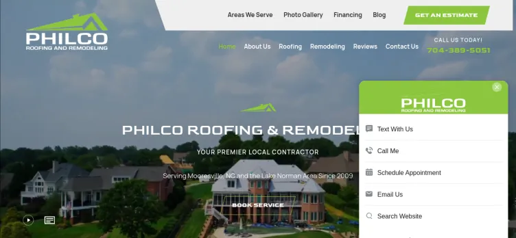 Screenshot Philco Roofing and Remodeling