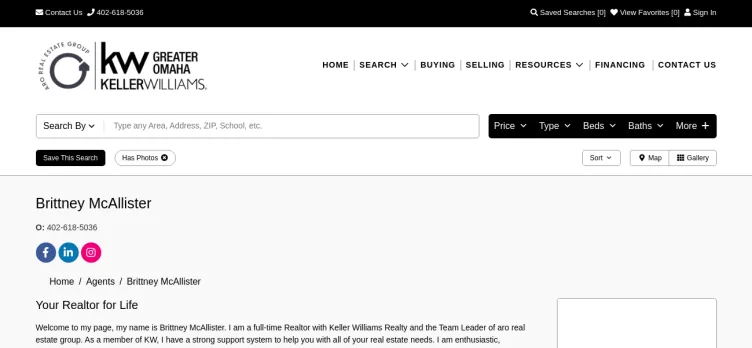 Screenshot Brittney McAllister, Realtor