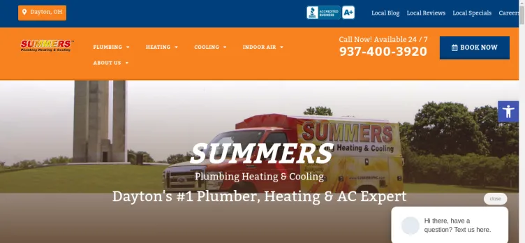 Screenshot Summers Plumbing Heating & Cooling of Dayton