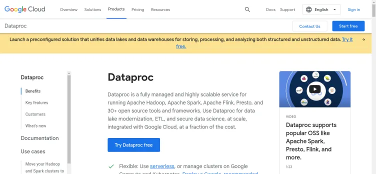 Screenshot Google Cloud - Dataproc