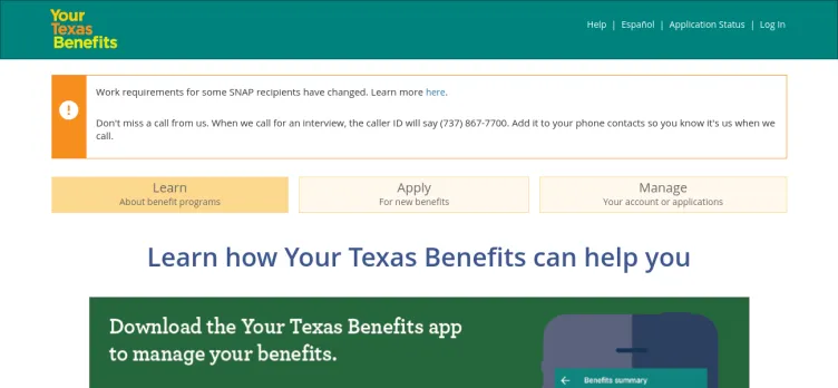 Screenshot Your Texas Benefits