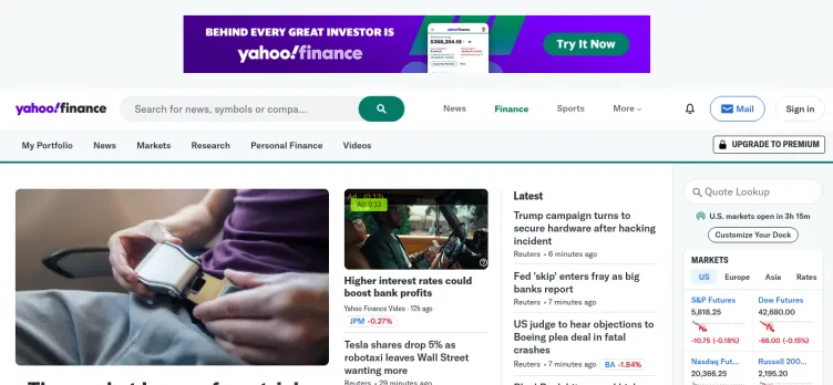 Screenshot Yahoo Finance