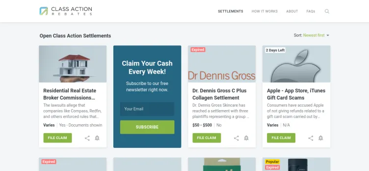 Screenshot Class Action Rebates