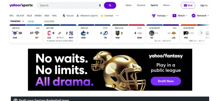 Screenshot Yahoo Sports