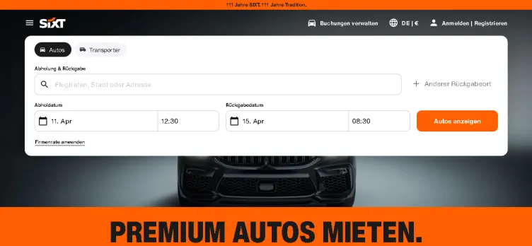 Screenshot Sixt.de