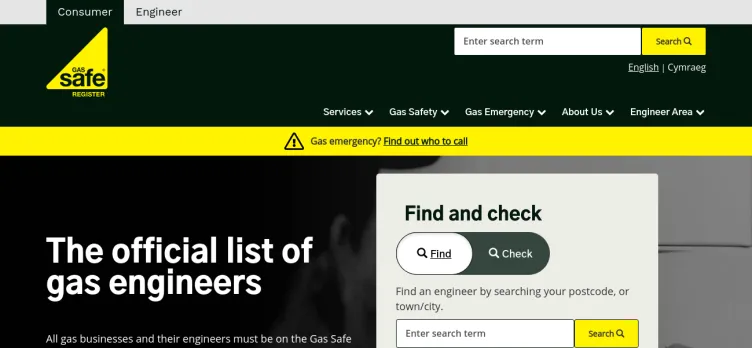 Screenshot Gas Safe Register