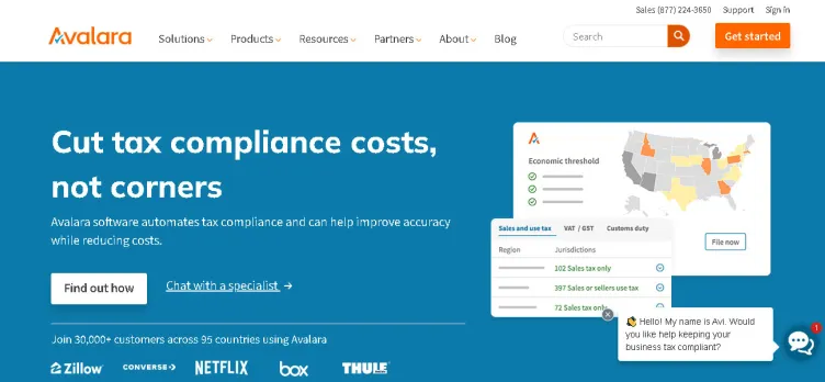 Screenshot Avalara.com