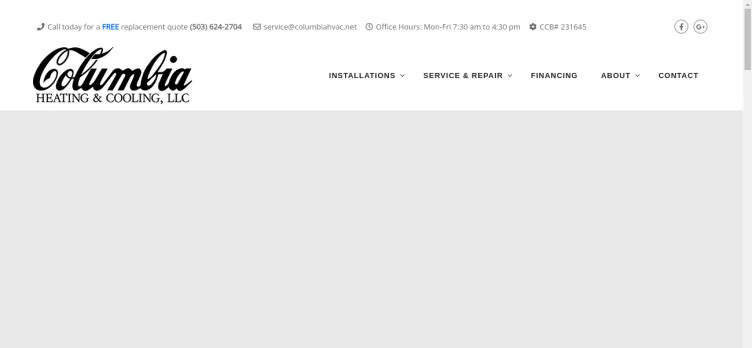 Screenshot ColumbiaHVAC.net