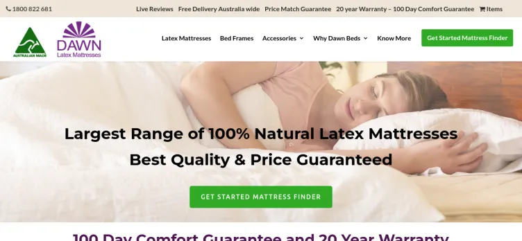 Screenshot DawnLatexMattress.com.au