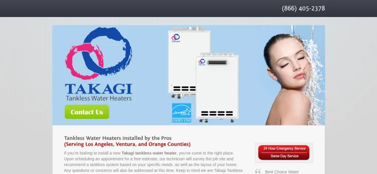 Screenshot Takagi Tankless Water Heaters LA