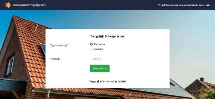 Screenshot Zonnepanelenvergelijker