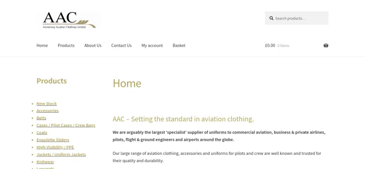 Screenshot Armstrong Aviation Clothing