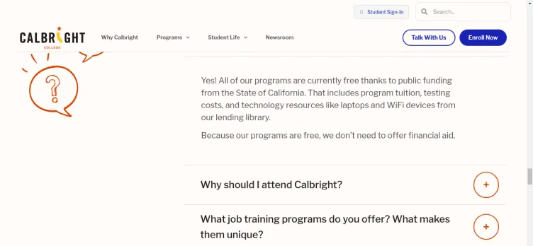 Screenshot Calbright.edu