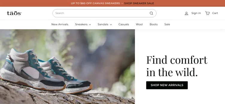 Screenshot TaosFootwear.ca