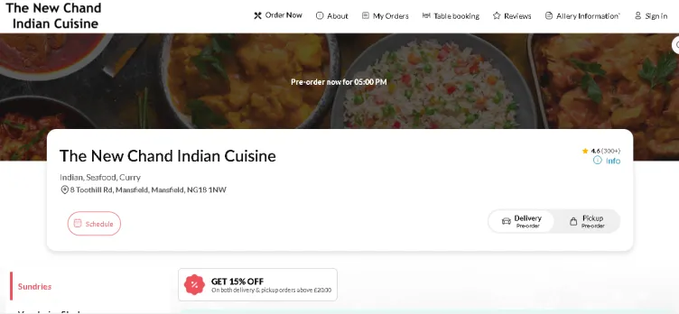 Screenshot ChandRestaurant.com