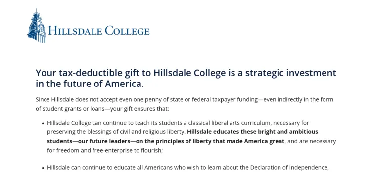 Screenshot Hillsdale.edu