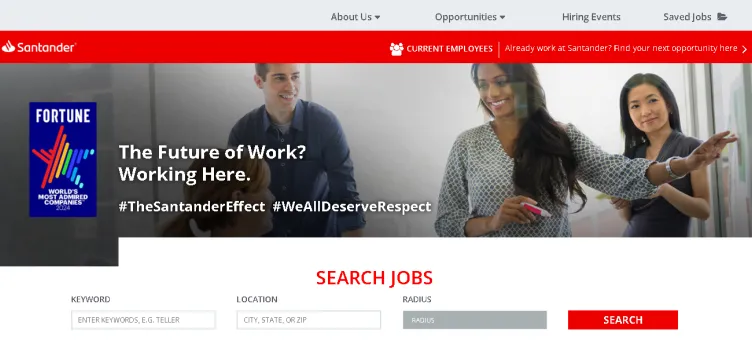 Screenshot SantanderCareers.com