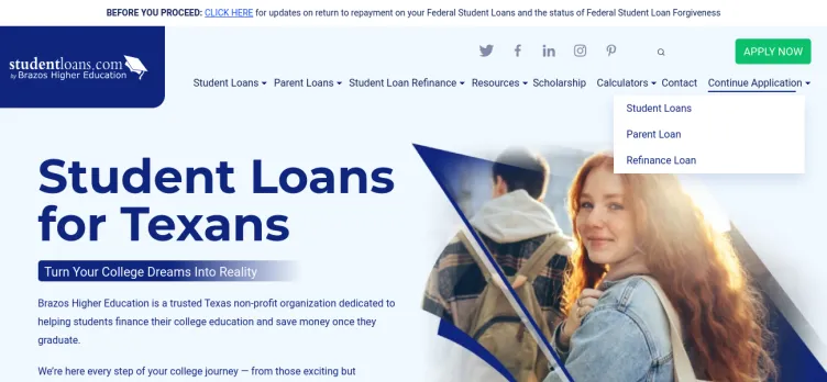 Screenshot StudentLoans.com