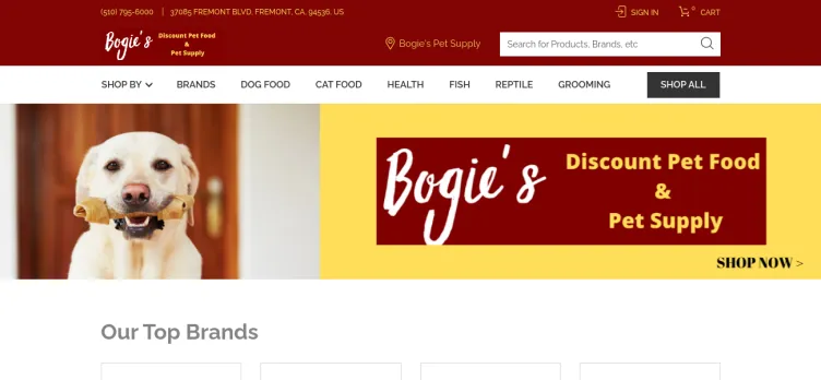 Screenshot BogiesPetSupply.com